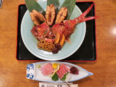 Simmered Kinme and Sashimi Set